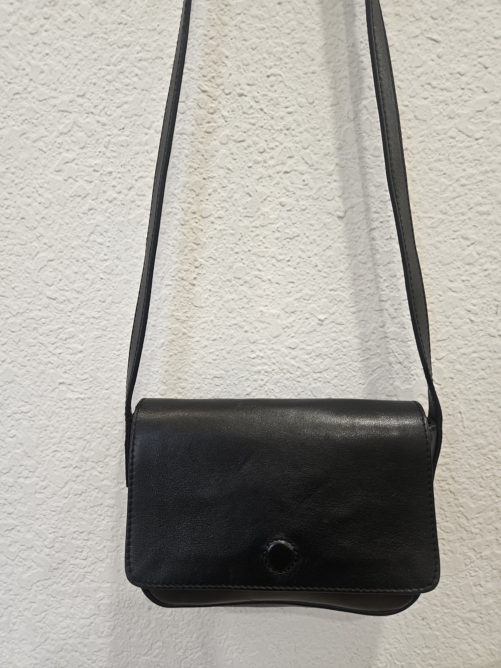 American Eagle Black Genuine Leather Crossbody Flap Bag - Italy